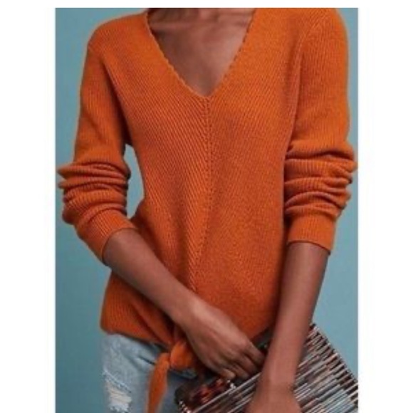 Anthropologie Moth sweater burnt orange v neck women’s sweater Size S pre-owned - Picture 1 of 8
